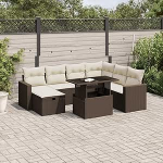 Gartensofa-Set 8-teilig mit braunen Kissen aus Polyrattan, Set Schlafsofa, Wohnzimmer, Gartensofa, modernes Sofaset f&uuml;r Outdoor, Outdoor-M&ouml;bel Modell 3274843