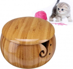 RoseFlower Wooden Yarn Storage Bowl, Handmade Wooden Weaving Thread Bowl with Removable Lid, Thread Slot and Drilled Holes for Knitting and Crochet #2
