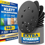 S&R veekindel liivapaber 125 mm, lihvimisketaste komplekt, 140 tk iga 20 x P320, P400, P600, P800, P1000, P1500, P2000, metalli, puidu, terase, roostevaba terase lihvimiseks, poleerimiseks, 8 auguga.