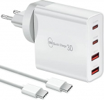 100 W USB C laadija ja USB-C kaabel (1 m), kiirlaadija 4 pordi kiirlaadija PD 3.0 Mitu &uuml;hildub iPhone 15, Mac Pro/Air, İpad Pro, Samsung, Huawei, Xiaomi, Type C ja USB toiteallikaga.