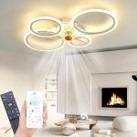 Ceiling Light with Fan, Silent White Ceiling Fan with Lighting, App and Remote Control, 60 W 6000 LM, Dimmable, LED for Living Room, Bedroom, Dining Room, 6-Gang Timer