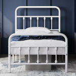 Yaheetech Vintage Style Bed Frame 90 x 200 cm Metal Bed Frame with Slatted Frame, Modern Guest Bed, Youth Bed, White