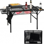 MSDADA Folding BBQ Table, Portable BBQ Table, Outdoor Grill Table, Height Adjustable Aluminium Table, Portable Outdoor Table for Camping, Picnic, Patio, Dining, BBQ, Party, Black (60 x