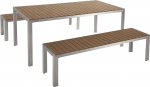 Practical Garden Furniture Set Artificial Wood 2 Benches Table Light Brown Silver Nardo