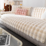 MDSASFD Faux Fur Couch Cover, Soft Warm Plush Sofa Couch Cover, Non-Slip Sectional Sofa Slipcovers for L Shape, Washable Furniture Protector for Kids Dogs (Beige White, 91.4 x 160 cm)