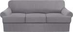 GAMUKAI Set of 4 Sofa Covers, Stretch Couch Covers for T Cushions, Sofa Slipcovers, Soft Furniture Covers with 3 Individual T Cushion Shape Seat Covers (Light Grey, Sofa)