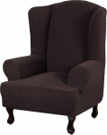 LINGKY Jacquard Wingback Chair Cover Elastic Universal Stretch Sofa Covers 1 Piece Wing Chair Covers with Removable Arms Furniture Protector (Brown)