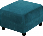 Velvet Ottoman Slipcover Stretch Square Footstool Slipcover for Living Room with Elastic Bottom (Teal)