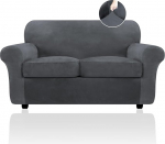 FestiCorp Velvet Sofa Covers for 2 Cushions Couch Sofa Slipcovers for 2 Seat Cushions Couch, Stretch Love Seat Couch Covers, 3 Pieces Couch Cover Thick Furniture Covers for Dogs Pets, Grey