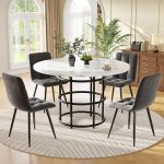 Gxffipw Round Dining Table with 4 Chairs Set for 4 People, Round Dining Table 100 x 100 x 76 cm with Black Metal Legs and 4 Grey Velvet Dining Room Chairs, Kitchen Furniture, Dining Room Furniture
