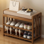 Bambusist kingapink pehmendusega istmega, 2-astmeline kingahoidja sissep&auml;&auml;suks ja elutoa korraldamiseks, vastupidav kingapink koridorile