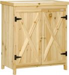 Outsunny aiakapp Aia hoiukapp tsingitud metallplaadiga riiul topeltuks k&auml;epidemega t&otilde;stetud jalgadega valmistatud t&auml;ispuidust 80 x 45 x 92 cm naturaalne puit