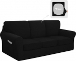 Easy-Going 7-teiliges Stretch-Couchbezug-Set f&uuml;r 3 R&uuml;ckenlehnen und Sitzkissen, Couch, rutschfester Sofa-Schonbezug, M&ouml;belschutz mit elastischer Unterseite, suurus XL, Schwarz