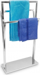 Relaxdays Towel Rack Curved H x W x D: 86 x 50 x 20 cm Free Standing Towel Rail Small Clothes Butler in Stainless Steel Finish Bath Towel Holder with 3 Rails &ndash; Silver