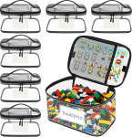 6 m&auml;nguasja hoiukott koos nimesildi ja juhenditega, veekindel l&auml;bipaistev PVC-varustuskott koos t&otilde;mblukuga Lego, m&otilde;istatuste, klotside ja lauam&auml;ngude jaoks.