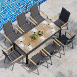 JUMMICO Gartenm&ouml;bel Set Terrassen Set Aluminium Gestell mit Holzoptik PS Tischplatte Komfortabler Hochlehner Einfach Montiert,8 Personen Set