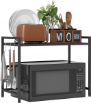 HOMCOM Laiendatav mikrolaineahjuriiul mikrolaineahju stend 3 konksuga k&ouml;&ouml;giriiul mikrolaineahju hoidja metallist must