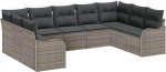 9-teiliges Garten Sofa Set mit Kissen Grau Poly Rattan, 2-Sitzer Garten Sofa mit Stauraum & Kissen Grau Poly Rattan Gartenlounge Model3354528