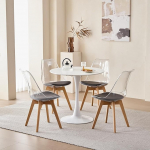 DEYARNA HOME 80 cm Round Dining Table (MDF) with 4 Transparent Chairs, Dining Set Table and Chairs for Kitchen, Dining Room, Office, Cafe and Other Public Areas (RD-Black)