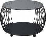 Rataste ja klambriga kohvilaud, klaasplaat, MDF, metallraam, hall, must, l&auml;bim&otilde;&otilde;t 60 x 45 cm, elutoa laud, diivanilaud