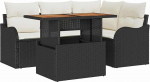5-teiliges Garten-Sofa-Set mit Kissen Schwarz Poly-Rattan Akazie, 2-Sitzer Garten-Sofa mit Kissen Schwarz Poly-Rattan Gartenlounge Model3349452