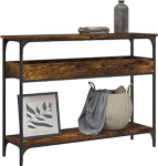 Moderner Konsolentisch mit Ablage aus Eichenholz, Rauchgrau, 100 x 29 x 75 cm, aus strapazierf&auml;higem mehrschichtigem Holz und stabiler Metallstruktur, ideal f&uuml;r den Eingangsbereich Wohnzimmer