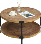 Boho Wood Round Coffee Table 29" Farmhouse Nature &uuml;mmargune 2-tasandiline elutoa m&ouml;&ouml;bel Looduslik puidu v&auml;rv 29 "D x 18.2" H