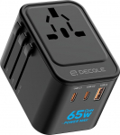 decqle reisiadapter maailmas, universaalne reisipistik 2 USB-C (GaN 65W), 1 USB-A ja 1 vahelduvvoolu pistikupesa, rahvusvaheline pistikupesa adapter, universaalne adapter EL, UK, USA, AU (must)