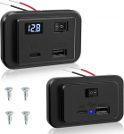 Hoembpn Dual USB C pistikupesa 12 V autoelamu autolaadija koos LED-voltmeetri ja l&uuml;litiga, 40 W PD t&uuml;&uuml;p C ja QC3.0 USB-laadimispesa 12 V/24 V kiirlaadimispaneel bussi auto veoauto paadile