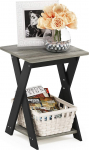 Furinno Modern Simplistic Side Table with Criss Cross Edges, French Oak/Black