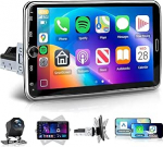 4+64G VECHTEL 10-tolline autoradio 1 DIN juhtmevaba Carplay Android autoga, EQ DSP, FM RDS raadio p&ouml;&ouml;ratava puuteekraaniga, WiFi GPS, 2 USB/Type-C, Bluetooth autoraadio koos tagurduskaameraga / rooliga