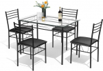 tangkula Dining Table Set 5 Pieces Home Kitchen Dining Room Tempered Glass Top Table and Chairs Breaksfast Furniture Black 002