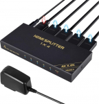 TCNEWCL 4K 60Hz HDMI Splitter 1 sisse 4 v&auml;lja, 1x4 1080P 120Hz HDMI Splitter 4 monitori samaaegselt, toetab 3D HDR HDCP2.3 RGB YUV 4:4:4:4 Xbox, PS4, PS3, Roku, Blu-Ray m&auml;ngija, HDTV ja Apple TV jaoks.