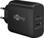 Goobay 65411 Dual Charger 45 W / USB-C & USB-A kiirlaadija Power Delivery / laadimisallikas 2 USB pordiga / laadija mobiiltelefonile, iPadile, tahvelarvutile jne.