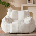 Giant Plush Bean Bag for Adults with Armrests - Oversized Comfortable Beige Bean Bag Lounge Lazy Floor Sofa Chair for Living Room, Bedroom & Dorm, Cozy Fluffy Single