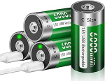 Pakett 4 laetavat beebi C akut USB 6000 mWh - 1,5 V/Lithium LR14 laetavad akud C aku suure mahutavusega koos C-t&uuml;&uuml;pi laadimiskaabliga, 3 tundi kiirlaadimist