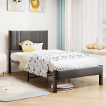 HAHRIR Single Bed Frame Upholstered Platform with Headboard 90x190cm Metal Single Bed Frame with Slatted Support Mattress Base Dark Grey