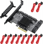 PCIE 4X SATA Card 10 Ports, SATA3.0 HDD 6G Expansion Card, PCI-E 3.0 Controller Card, Boot nagu s&uuml;steemi k&otilde;vaketas 10 SATA kaabel ja madala profiiliga Bracket ASM1166 + JMB75 kiibid