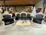 Sofa Set French Louis Style in Black Velvet Retro Baroque Rococo Style Couch Set in Black Velvet Silver Frame for Home Decor for Hotel Lobby Decor