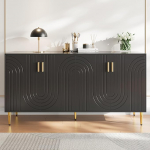 Black Sideboard (152 x 40 x 75 cm) with Unique Wave Design and Gold Handles and Feet that Creates an Elegant Dining Area (Black, 152 x 40 x 75 cm)