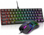 RedThunder 60% RGB Wired Gaming Keyboard and Mouse Set, 62 Keys, DE Layout, 7200 DPI Ultra Compact Mini Mouse, Optical Ergonomic Gaming Mouse with 6 Buttons for PC, Mac, PS5, Xbox Gamer