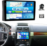 CAMECHO 4 + 64G Android 15 autoraadio VW Touareg 2003-2010 juhtmevaba Carplay Navi, 2 DIN Carplay raadio 9-tollise IPS puuteekraaniga Bluetooh FM/RDS, Androidi autokuvar + tagurduskaamera