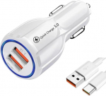 Autolaadija, Dual USB 30W QC3.0 ja 3.1A &uuml;hildub iPhone'i, Samsungi, nutitelefoni, tahvelarvuti, autolaadija, telefonilaadija, 1M kaabel.