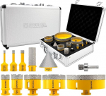 HIGHDRIL Diamond Tile Drill Bit Set - 6/8/10/25/35/50/68/110 mm Diamond Drill Bit Hole Saw + 50 mm Finger Cutter + 20 mm Drill Grinding Bits M14+ Adapter 11 Pieces for Porcelain Ceramic Tiles Granite