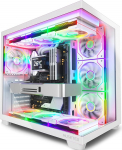 MUSETEX Y6 arvutikarbi eelinstallatsioon 7 Infinity Mirror PWM ARGB ventilaator, ATX Mid Tower arvutikarbi, Gaming PC karbi Type-C, 270&deg; t&auml;isvaade karastatud klaasiga, valge