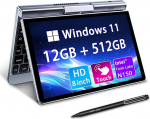8-tolline v&auml;ike mini s&uuml;learvuti, kaasaskantav p&ouml;&ouml;rlev 2-in-1 taskuarvuti, Windows 11 Pro, Intel N100 4-tuumaline, 12 GB LPDDR5 RAM, 1 TB M.2 SSD, HD puuteekraan, WiFi 6, Gigabit Ethernet