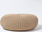 Homescapes Pouf Kootud pouf &uuml;mmargune p&otilde;randapadi, istmepouf 70 x 23 cm, polsterdatud pouf, pouf paksuga kootud kattega 100% puuvillast, beež / kreemvalge