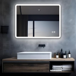 MIQU LED vannitoa peegel koos valgustusega, 80 x 60 cm, vannitoa peegel, suur vannitoa peegel 2 puutega, dimmerdatav, soe/valge valgus, uduvastane seinapeegel vannituppa, tualetti, koridori, &uuml;mmargused nurgad