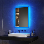 EMKE Bluetooth vannitoa peegel koos habemeajamispesa, 450 x 600 mm sinine atmosf&auml;&auml;ri valgustatud vannitoa peegel 3 v&auml;rviga, timmitav, m&auml;lufunktsioon, Demister seinale paigaldatav vannitoa edevuspeegel
