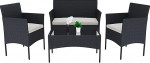 Arreditaly Gartenm&ouml;bel-Set, Wohnzimmer, Wohnzimmer, Rattan, 4-Sitzer mit Tisch und Glasregal, 2 Sessel und 2-Sitzer, f&uuml;r Garten, Au&szlig;enpool, abnehmbare Kissen (Schwarz)